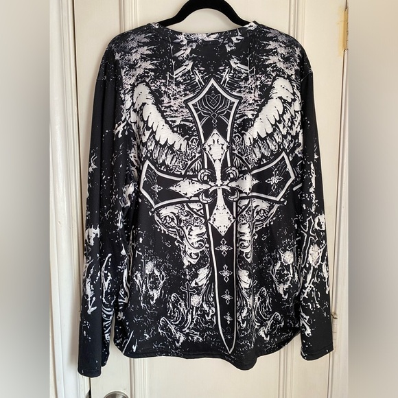 Men's Black and White Cross Fashion Top Long Sleeve Size 2XL - Picture 5 of 5